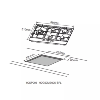 PLAQUE MIDEA 5 FEUX INOX  90CM MTD43 -90SP005 - 90SP005