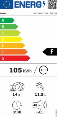 LAVE VAISSELLE BEKO TOUT INTEGRABLE 14 C 5 PROGRAMME BDI16B42 - BDI16B42