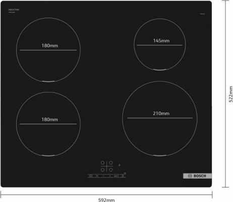Plaque a Induction Bosch - Serie 4 -  - 4 foyers - 60 cm - Puissance 4600 W - Noir PUE611BB5E - PUE611BB5E