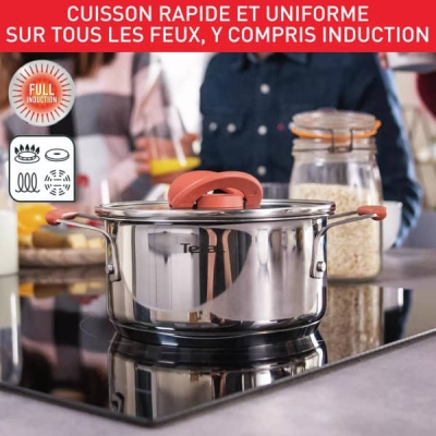 Batterie de cuisine Tefal 6 pièces Faitouts 18/20 cm inox, Poêles 24/28 cm avec revêtement G720S604 - G720S604