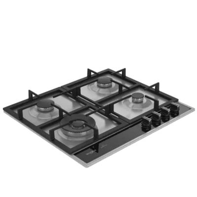 PLAQUE WHIRLPOOL 4 FEUX NOIR INOX 60CM WHG60R422W2XBGDZ - WHG60R422W2XBGDZ