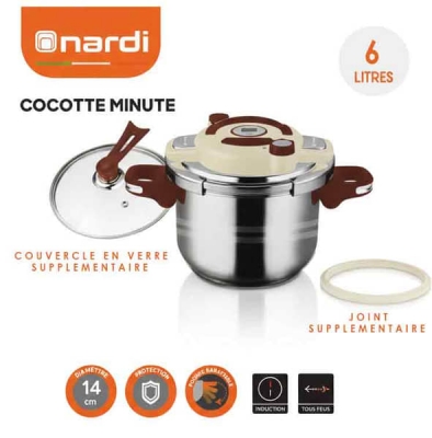 Cocotte Minute 6L Inox Induction &amp; Couvert+ Joint - NPCM611XR