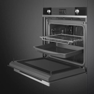 FOUR SMEG ELECTRIQUE 68L HYDROLYSE CHALEUR TOURNANTE MICROONDE GRILL  NOIR SO6102M2N - SO6102M2N