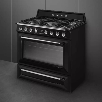 CUISINIERE SMEG VICTORIA 90CM GAZ 5 FEUX WOK 8 MODE DE CUISSON NOIR TR90BL9 - TR90BL9