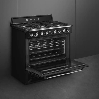 CUISINIERE SMEG VICTORIA 90CM GAZ 5 FEUX WOK 8 MODE DE CUISSON NOIR TR90BL9 - TR90BL9