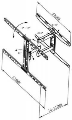SUPPORT TV VIVANCO FULL MOTION 45kg - 165cm/65'' - 37981 - 165CM/65