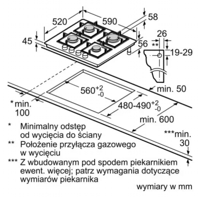 Plaque gaz Bosch 4 feux 60 cm S&eacute;rie 6 Verre noir - PPP6A6I10