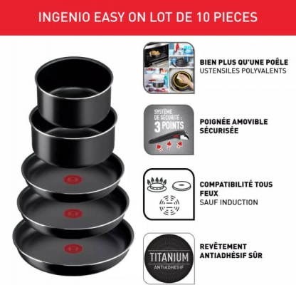 Batterie de cuisine TEFAL Ingenio Easy On 10 pi&egrave;ce - L1599902