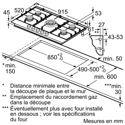 Serie 6, Plaque a gaz 90 cm Acier inox, Bosch - PCR9A5B90
