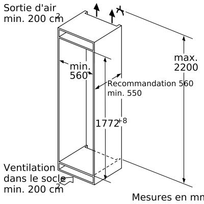 Réfrigérateur intégrable 177.5 x 56 cm - KI81RAD30